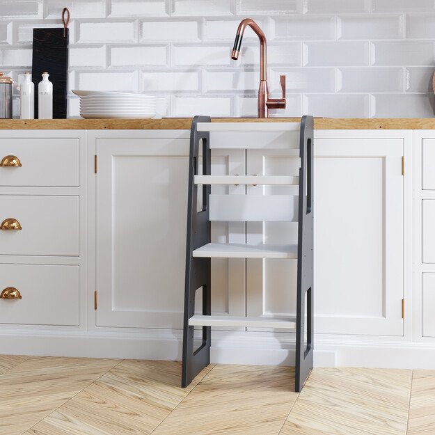 Montessori virtuvės bokštelis reguliuojamo aukščio (juoda+balta)  3