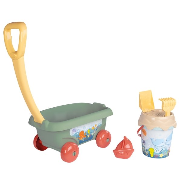 SMOBY ekologiškas smėlio žaislų rinkinys su vežimėliu, kibirėliu ir grėbliukais