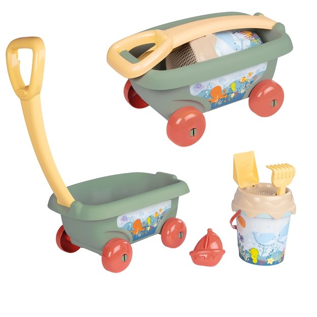 SMOBY ekologiškas smėlio žaislų rinkinys su vežimėliu, kibirėliu ir grėbliukais