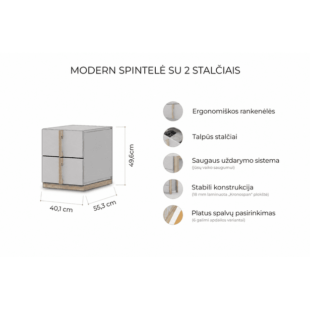 Modern naktinis staliukas su 2 stalčiais