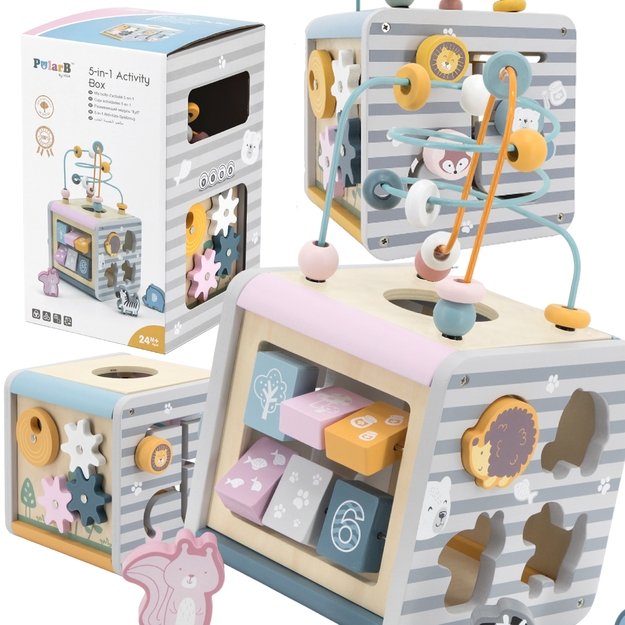 VIGA PolarB „Activity Box“ – medinis edukacinis žaidimų centras 5 viename (kūbelis)