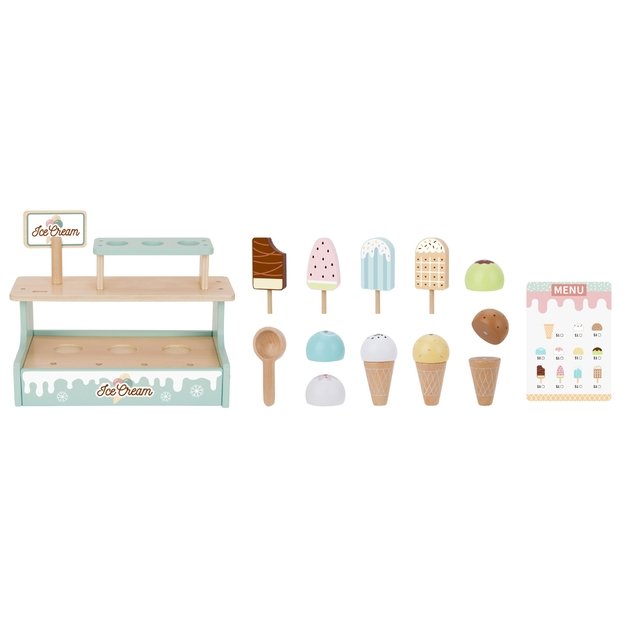 WOOPIE GREEN medinė ledainė – parduotuvėlės rinkinys su ledais, prekystalis (16 el.) 13