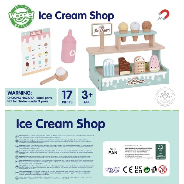 WOOPIE GREEN medinė ledainė – parduotuvėlės rinkinys su ledais, prekystalis (16 el.) 15