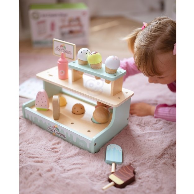 WOOPIE GREEN medinė ledainė – parduotuvėlės rinkinys su ledais, prekystalis (16 el.) 17