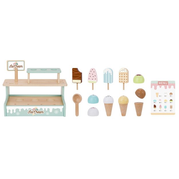 WOOPIE GREEN medinė ledainė – parduotuvėlės rinkinys su ledais, prekystalis (16 el.) 16