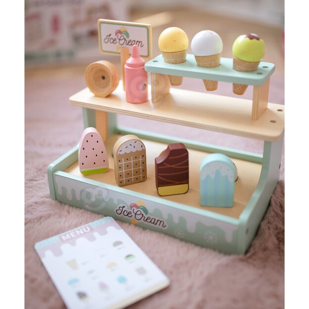 WOOPIE GREEN medinė ledainė – parduotuvėlės rinkinys su ledais, prekystalis (16 el.) 1