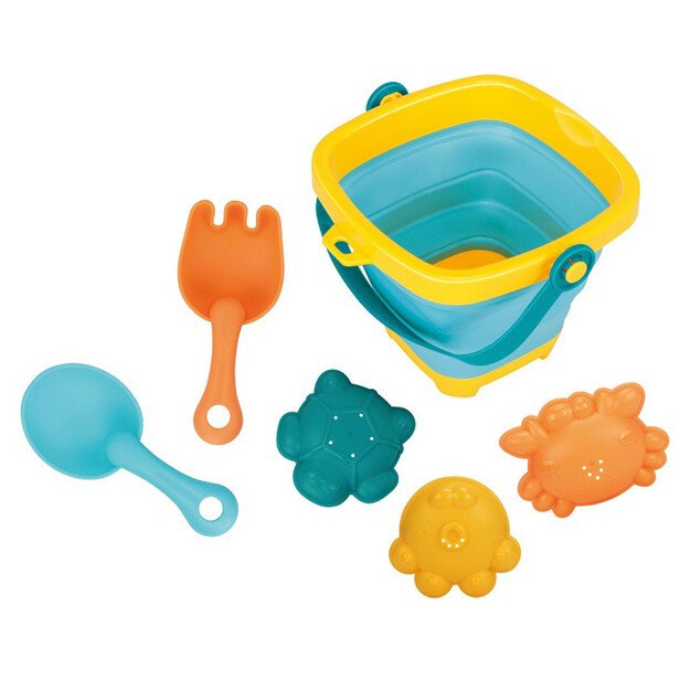 WOOPIE BABY sulankstomas kibirėlio rinkinys su grėbliukais, kastuvėliu ir formelėmis – mėlynas 1