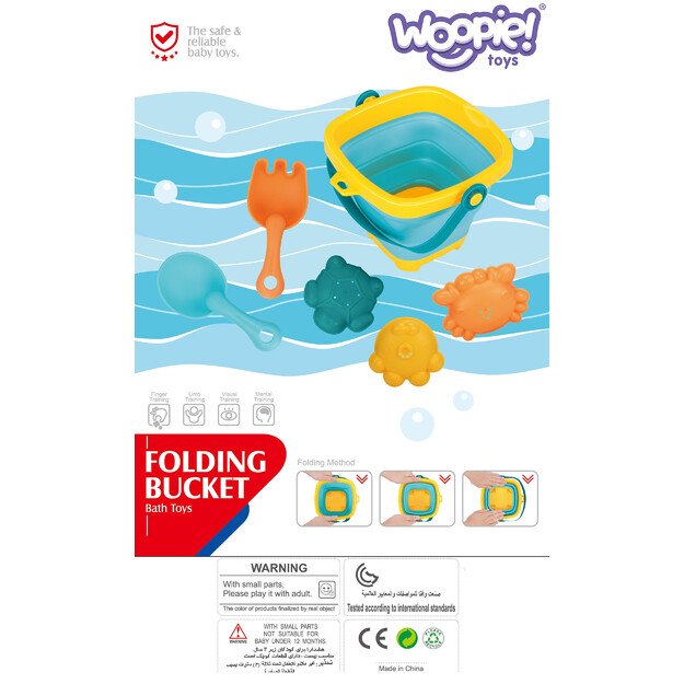 WOOPIE BABY sulankstomas kibirėlio rinkinys su grėbliukais, kastuvėliu ir formelėmis – mėlynas 6