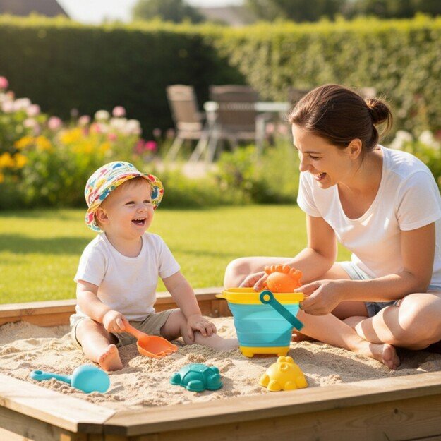 WOOPIE BABY sulankstomas kibirėlio rinkinys su grėbliukais, kastuvėliu ir formelėmis – mėlynas 7