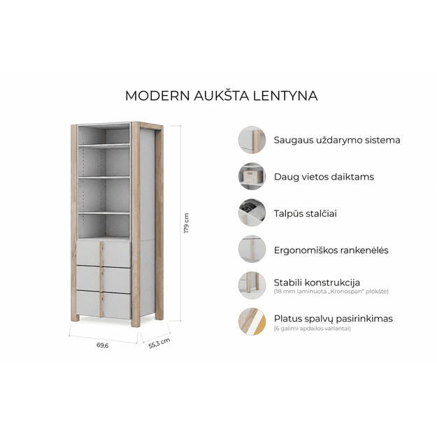 Modern aukšta lentyna su 3 stalčiais