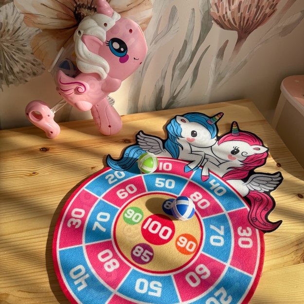 WOOPIE vikrumo žaidimas „Velcro“ smiginis – 2in1 rinkinys: taikinys ir šaudyklė, vienaragis 2