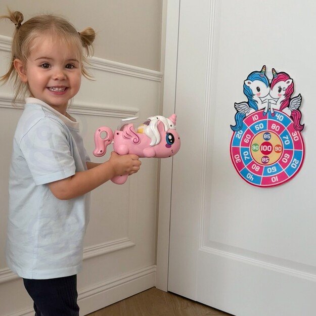 WOOPIE vikrumo žaidimas „Velcro“ smiginis – 2in1 rinkinys: taikinys ir šaudyklė, vienaragis 4