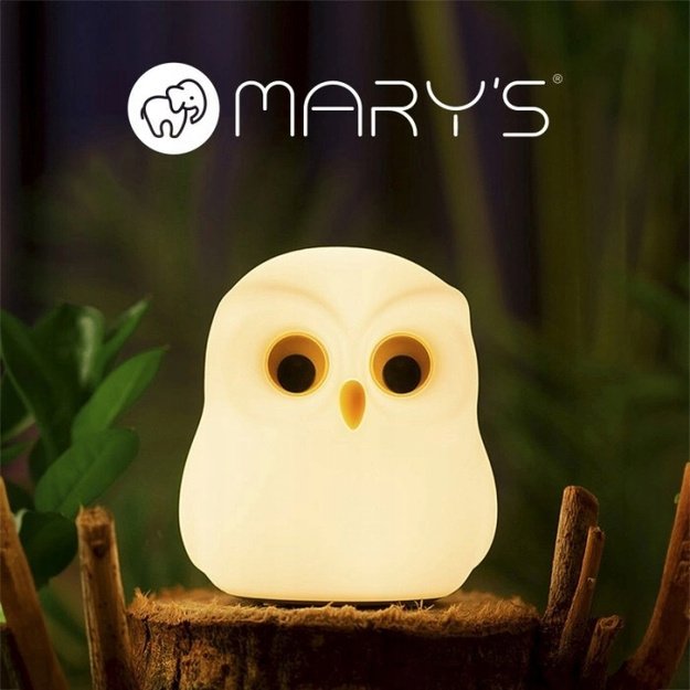 MARY'S LED naktinė lempa vaikams „Pelėda“ – balta, su RGB spalvų režimu