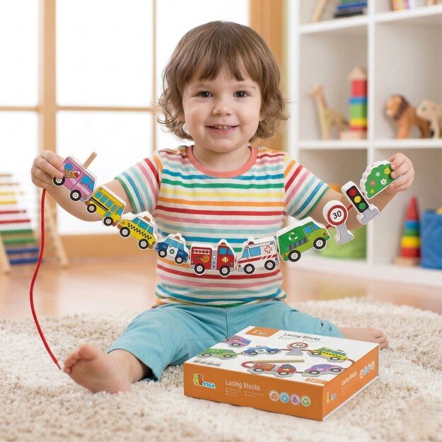 VIGA medinis vėrimo žaidimas „Automobiliai“ Montessori 7
