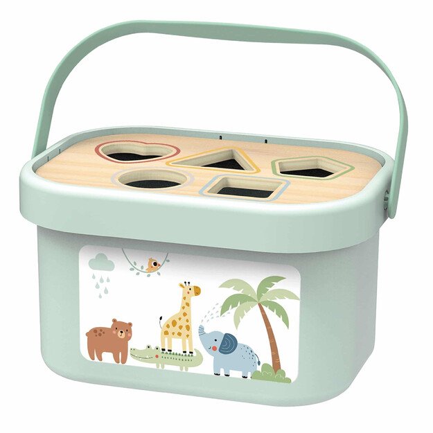 WOOPIE GREEN 3in1 rūšiavimo dėžutė „Sorter Box“ – kaladėlės, piramidė, drambliukas 10
