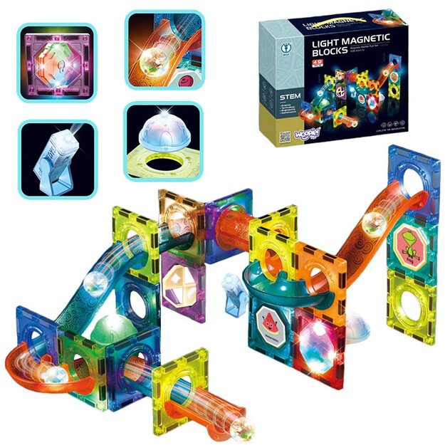 WOOPIE 49 dalių magnetinis rutuliukų trasa su šviesos efektais 18