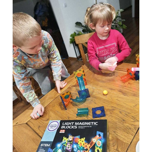 WOOPIE 49 dalių magnetinis rutuliukų trasa su šviesos efektais 13