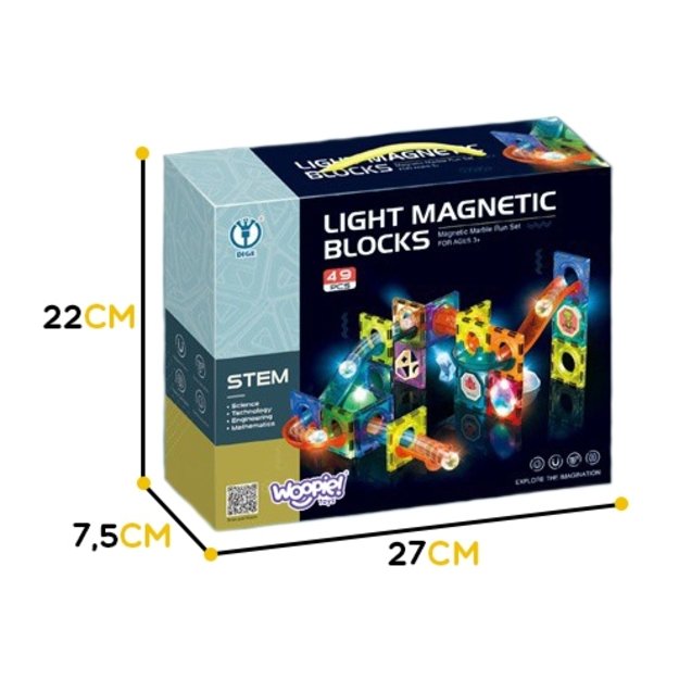 WOOPIE 49 dalių magnetinis rutuliukų trasa su šviesos efektais