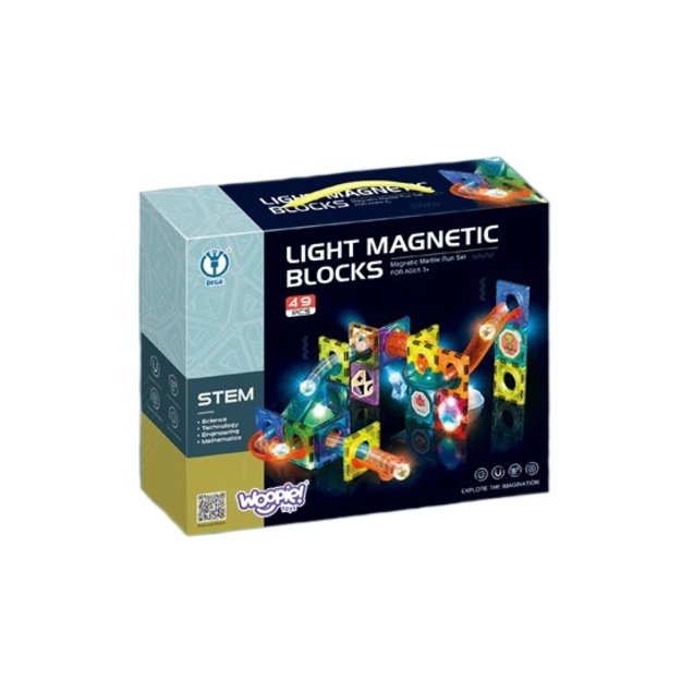 WOOPIE 49 dalių magnetinis rutuliukų trasa su šviesos efektais