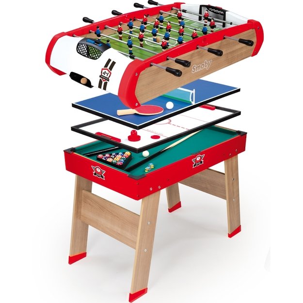 SMOBY vaikų žaidimų stalas Powerplay 4 viename – stalo futbolas, biliardas, stalo tenisas ir ledo ritulys