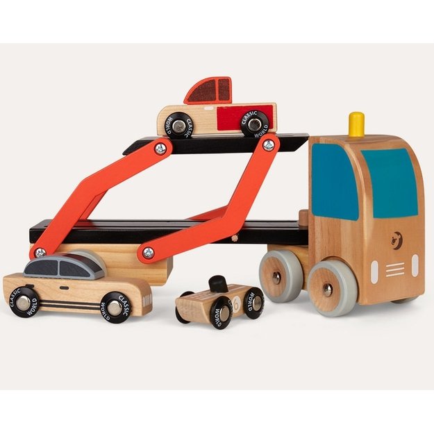 Medinė Autovežio Mašina su 3 Automobiliukais