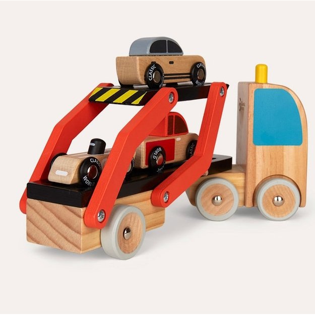 Medinė Autovežio Mašina su 3 Automobiliukais