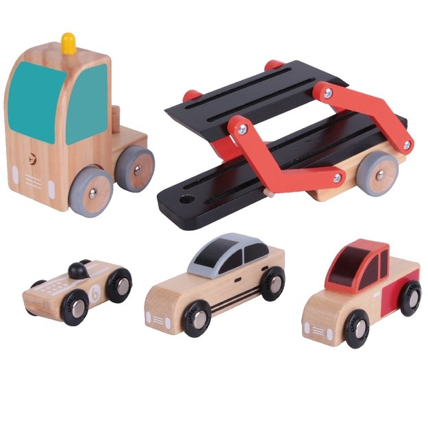Medinė Autovežio Mašina su 3 Automobiliukais
