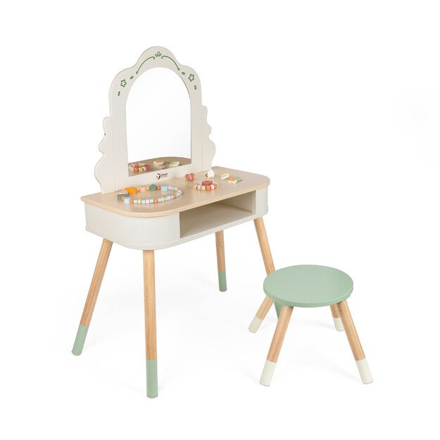 CLASSIC WORLD Medinis grožio staliukas su veidrodžiu, kėdute ir aksesuarais, pastelinis 4