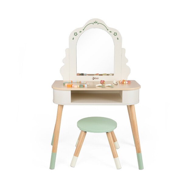 CLASSIC WORLD Medinis grožio staliukas su veidrodžiu, kėdute ir aksesuarais, pastelinis 5