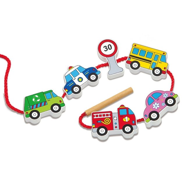 VIGA medinis vėrimo žaidimas „Automobiliai“ Montessori 1