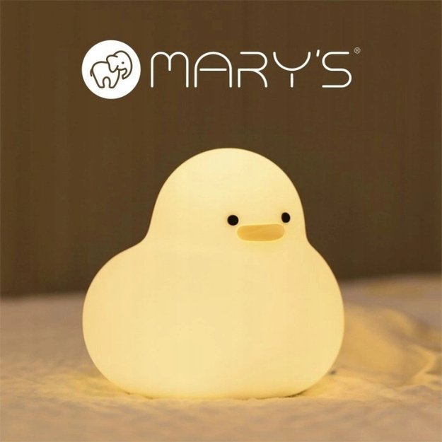 MARY'S LED naktinė lempa vaikams „Antis“ – balta, minkštas silikonas