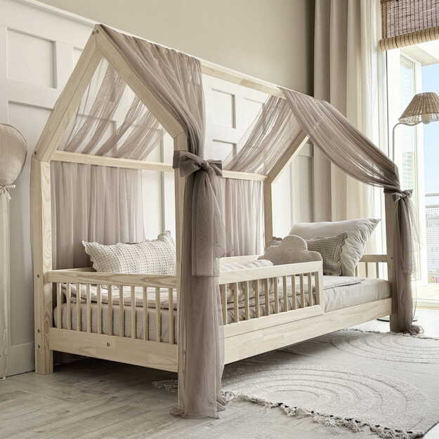 Tiulio užuolaida, baldakimas namelio tipo lovai (siauresniam stogeliui) 7