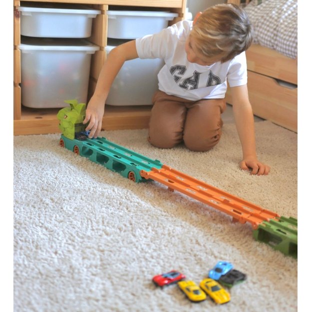 WOOPIE Žaislinis sunkvežimis–dinozauras su trasa automobiliukams 2,1 m 6