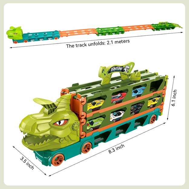 WOOPIE Žaislinis sunkvežimis–dinozauras su trasa automobiliukams 2,1 m 7