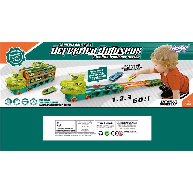 WOOPIE Žaislinis sunkvežimis–dinozauras su trasa automobiliukams 2,1 m 8