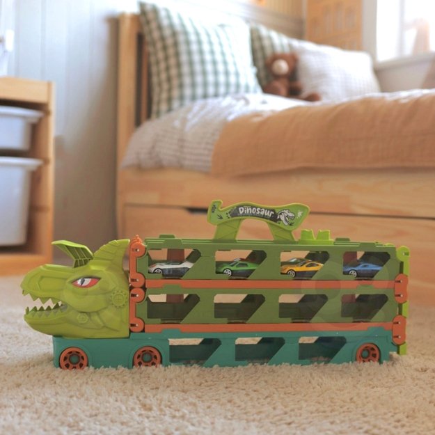 WOOPIE Žaislinis sunkvežimis–dinozauras su trasa automobiliukams 2,1 m 5