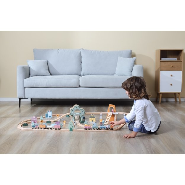 VIGA PolarB medinis vaikiškas geležinkelis – traukinukas su bėgiais, **90 dalių**. 5