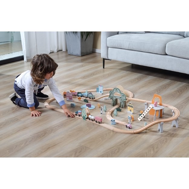 VIGA PolarB medinis vaikiškas geležinkelis – traukinukas su bėgiais, **90 dalių**. 3