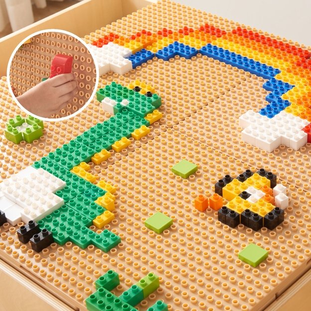 MASTERKIDZ Medinis edukacinis stalas su priedais „STEM Wall“ + 135 kaladėlių 3