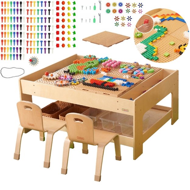 MASTERKIDZ Medinis edukacinis stalas su priedais „STEM Wall“ + 135 kaladėlių
