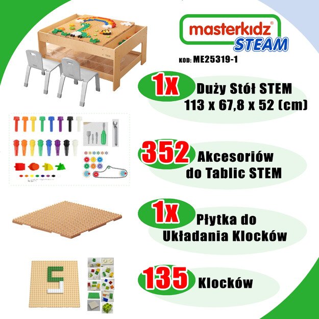 MASTERKIDZ Medinis edukacinis stalas su priedais „STEM Wall“ + 135 kaladėlių 1
