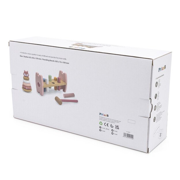 PolarB rinkinys medinė piramidė + lentyna su plaktuku rožinis 6