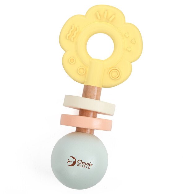 CLASSIC WORLD medinis pastelinis barškutis–kramtukas „Gėlytė“ 2 viename 6