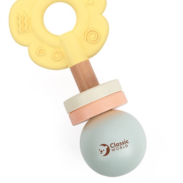 CLASSIC WORLD medinis pastelinis barškutis–kramtukas „Gėlytė“ 2 viename 5