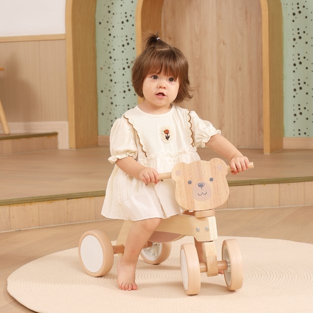 VIGA PolarB medinė paspirtukinė mašinėlė „Rudas meškiukas“ su minkštais ratukais 17