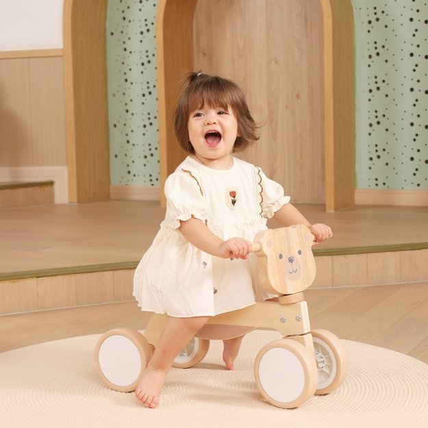 VIGA PolarB medinė paspirtukinė mašinėlė „Rudas meškiukas“ su minkštais ratukais 14