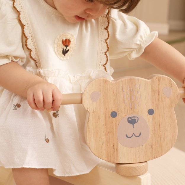 VIGA PolarB medinė paspirtukinė mašinėlė „Rudas meškiukas“ su minkštais ratukais 16