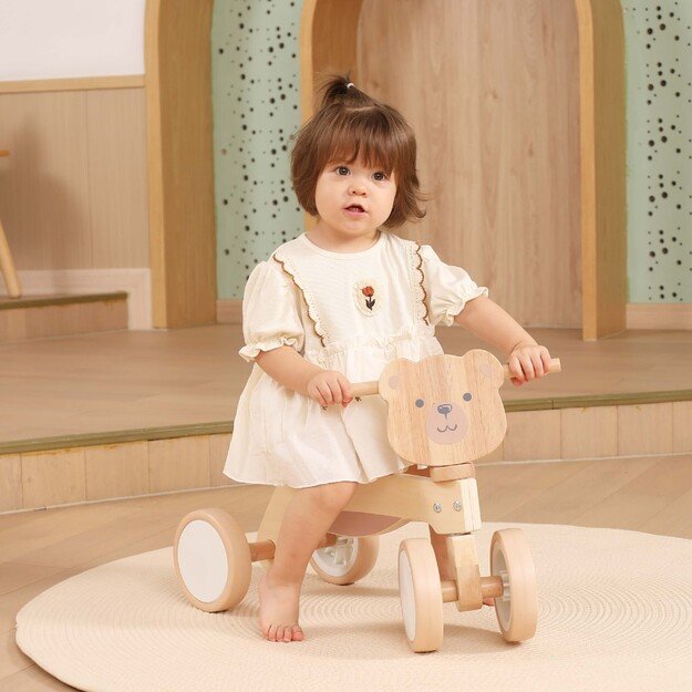 VIGA PolarB medinė paspirtukinė mašinėlė „Rudas meškiukas“ su minkštais ratukais 7