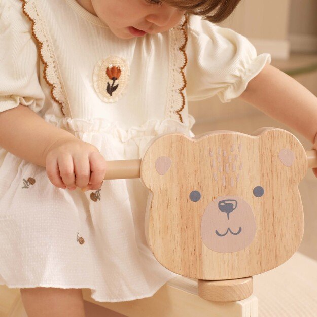 VIGA PolarB medinė paspirtukinė mašinėlė „Rudas meškiukas“ su minkštais ratukais 4