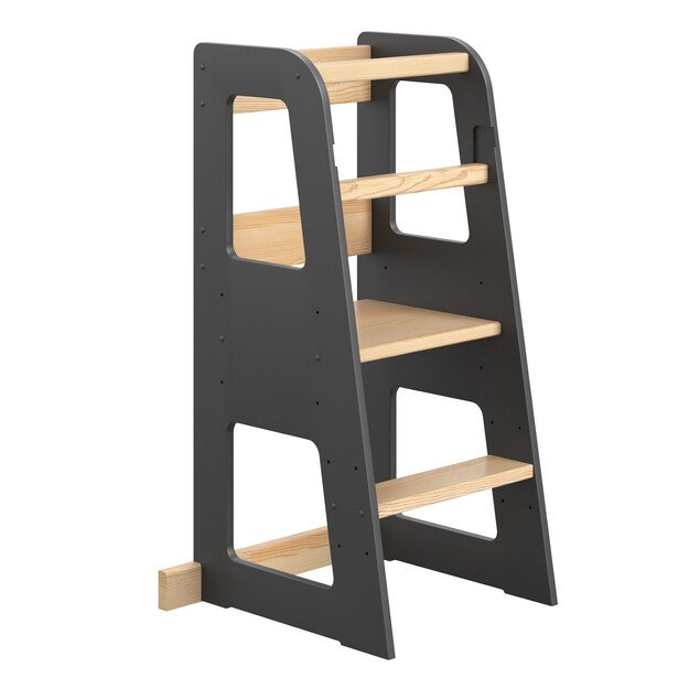 Montessori virtuvės bokštelis reguliuojamo aukščio (juoda+medis) 2